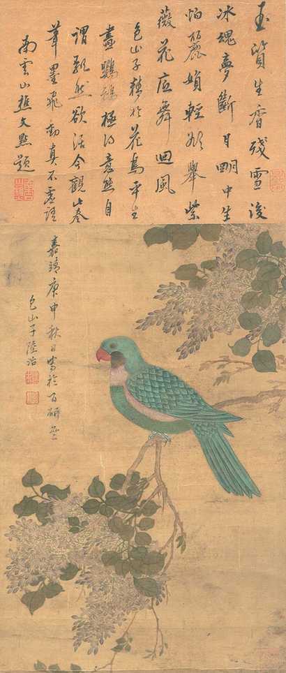 陆治 18/19世纪 绿鹦鹉 立轴